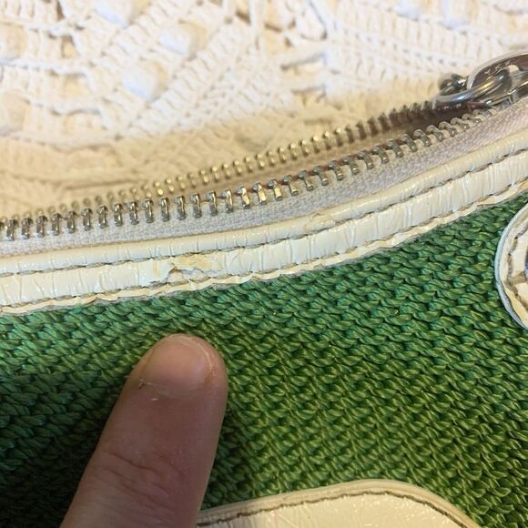 The Sak - Fossil - Bright Kelly Green Shoulder Bag Hot Pink Lining Y2K Studded - Picture 5 of 10